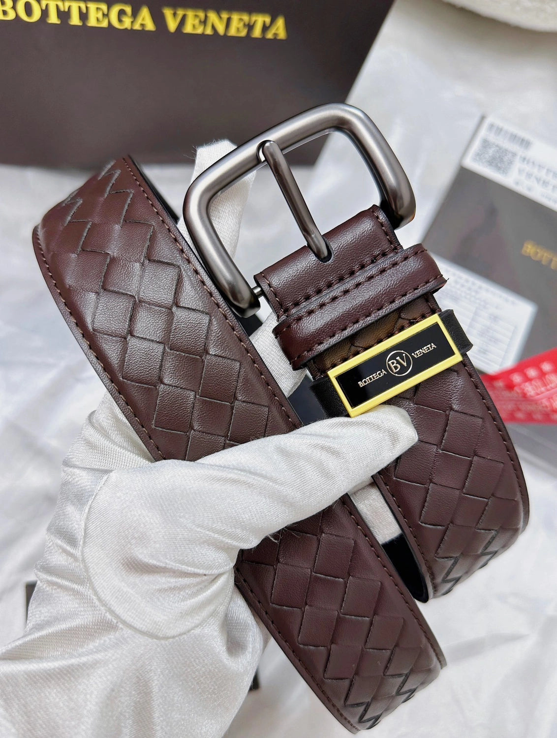 Bottega Veneta Premium Leather Woven Belt - Hình 7