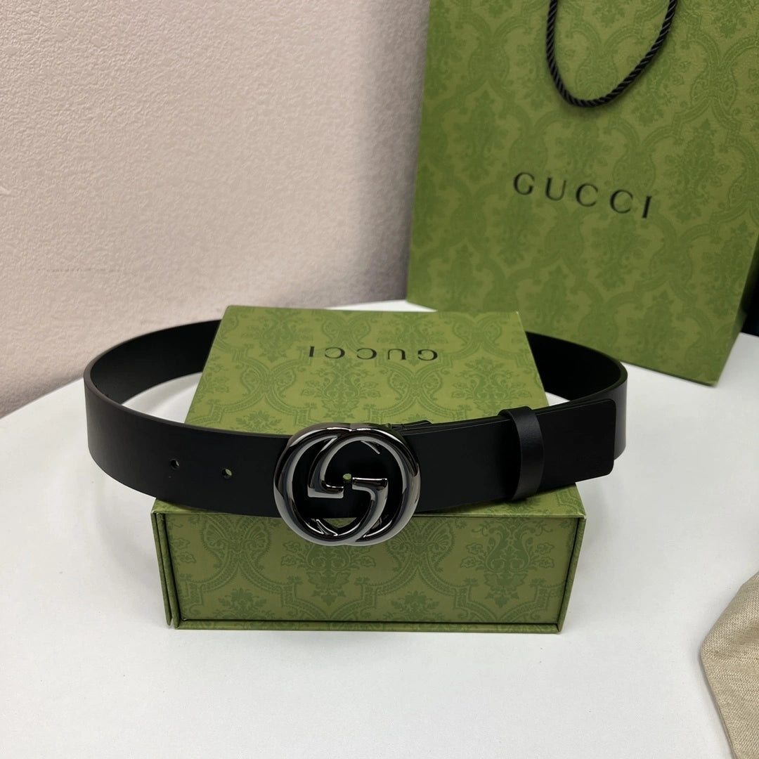 Premium Leather Belt with GG Buckle - Hình 7