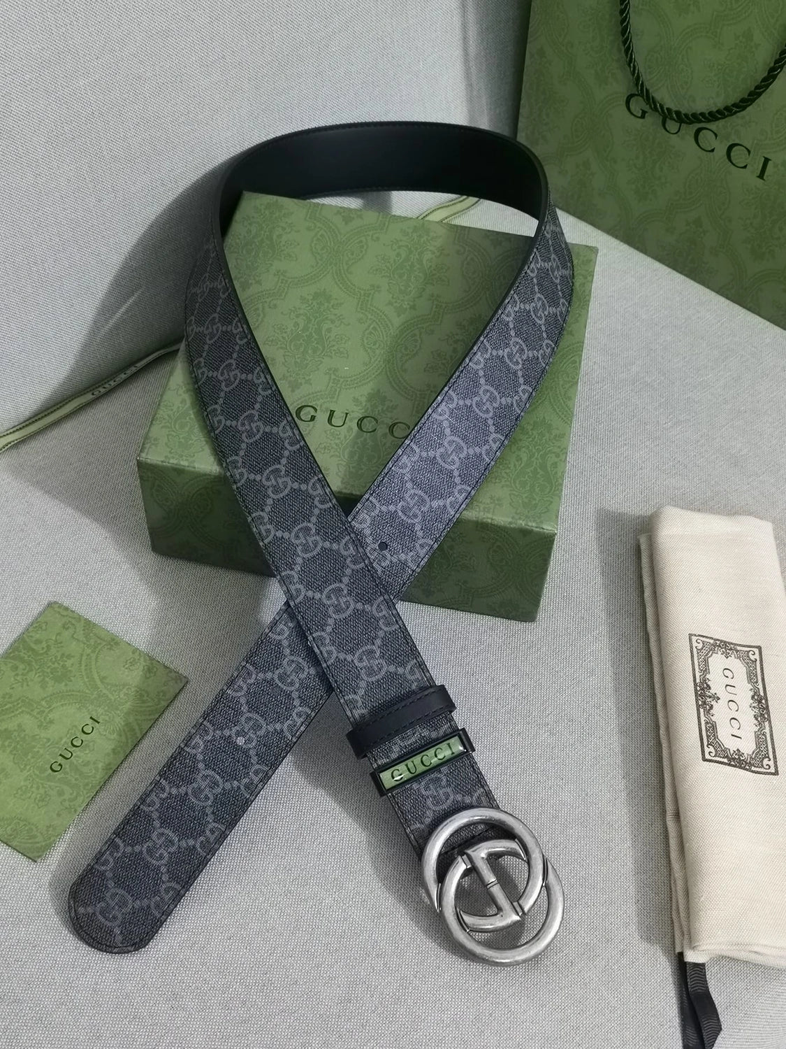 Gucci Grey Supreme GG Belt in original packaging - Hình 7