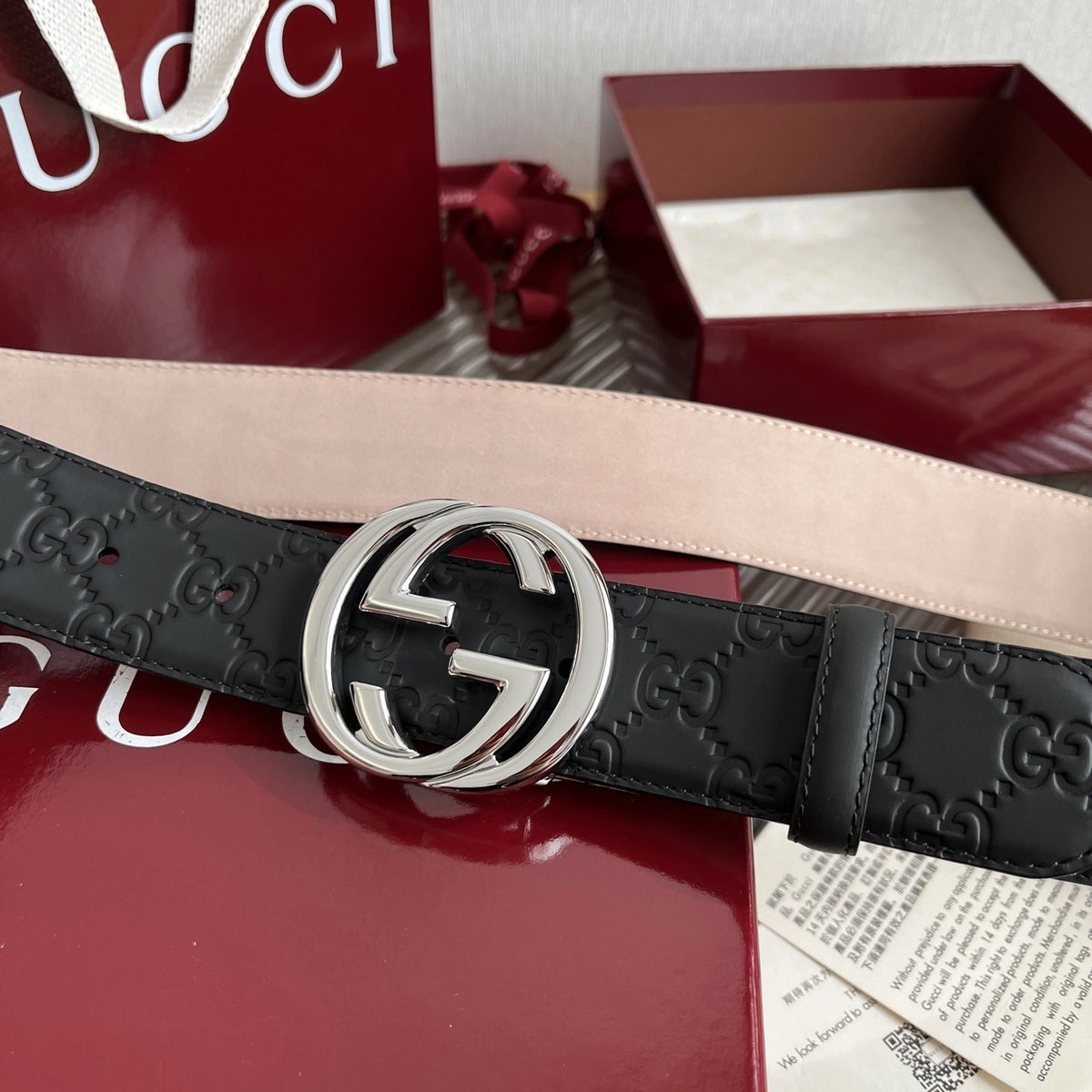 Premium Navy Blue Leather Belt with Silver Buckle - Hình 4