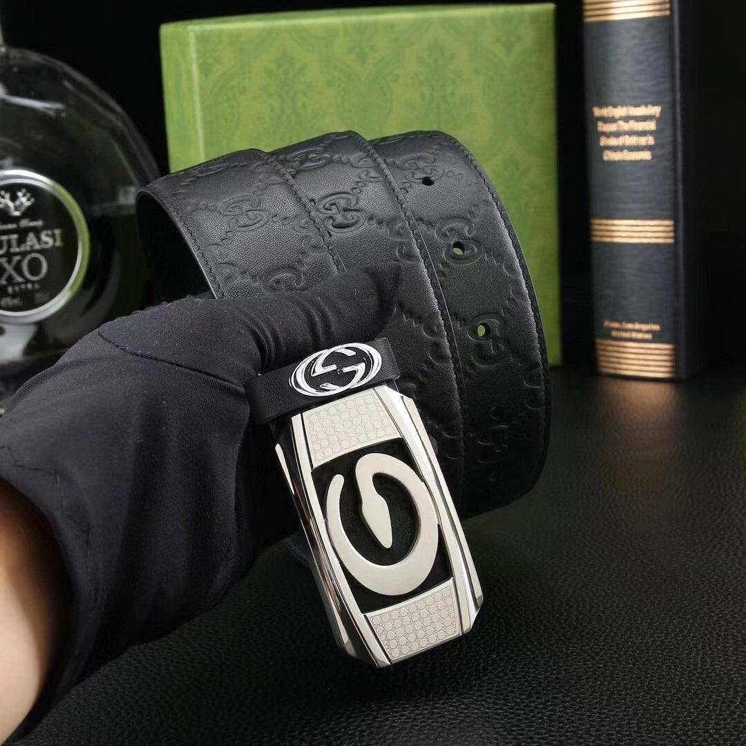 Premium black leather belt with iconic "G" buckle - Hình 6