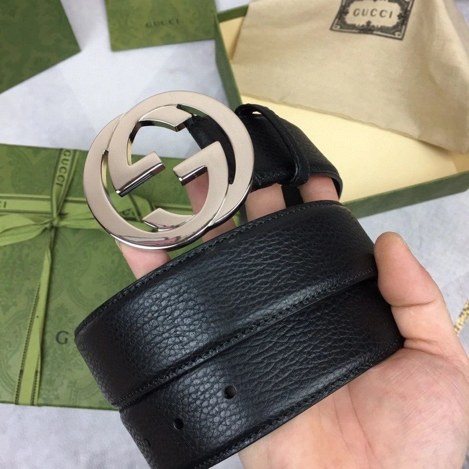 Premium Black Leather Belt with Silver Buckle - Hình 7