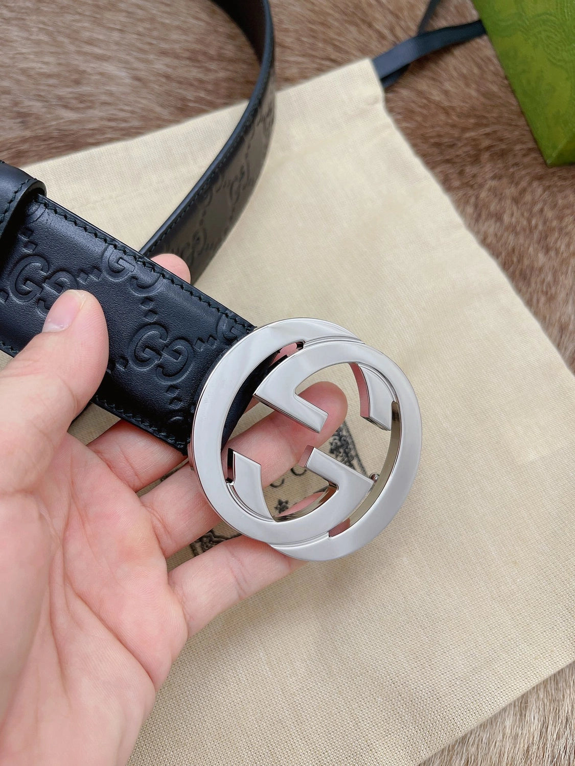 Gucci Interlocking G Black Leather Belt - Hình 7