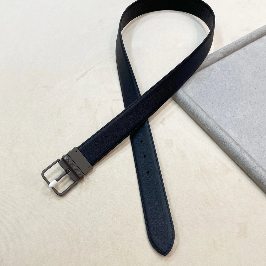 Premium Black Textured Leather Belt for Men - Hình 6