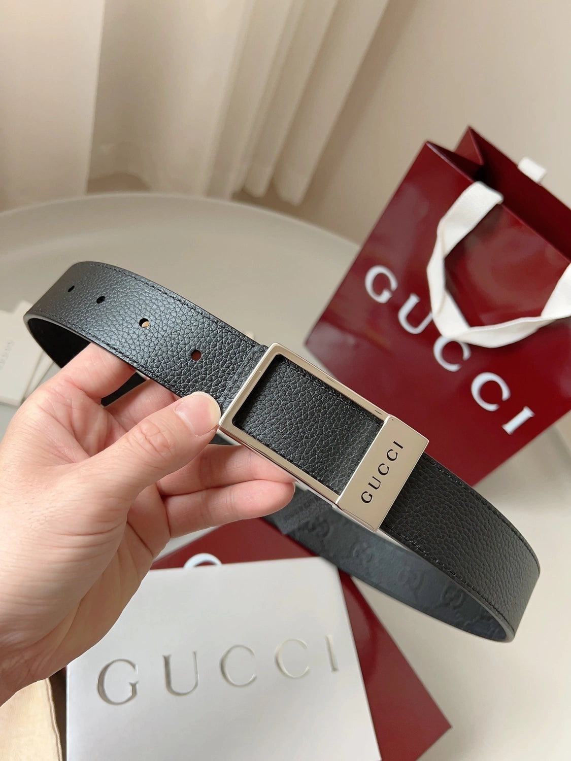 Gucci Premium Quality Black Leather Belt - Hình 7