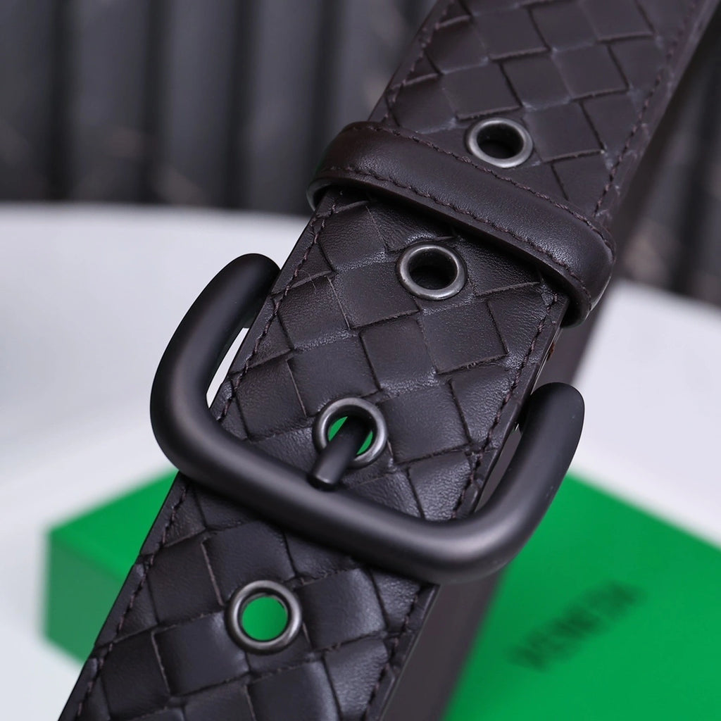 Bottega Veneta Premium Woven Leather Belt in Dark Brown - Hình 7