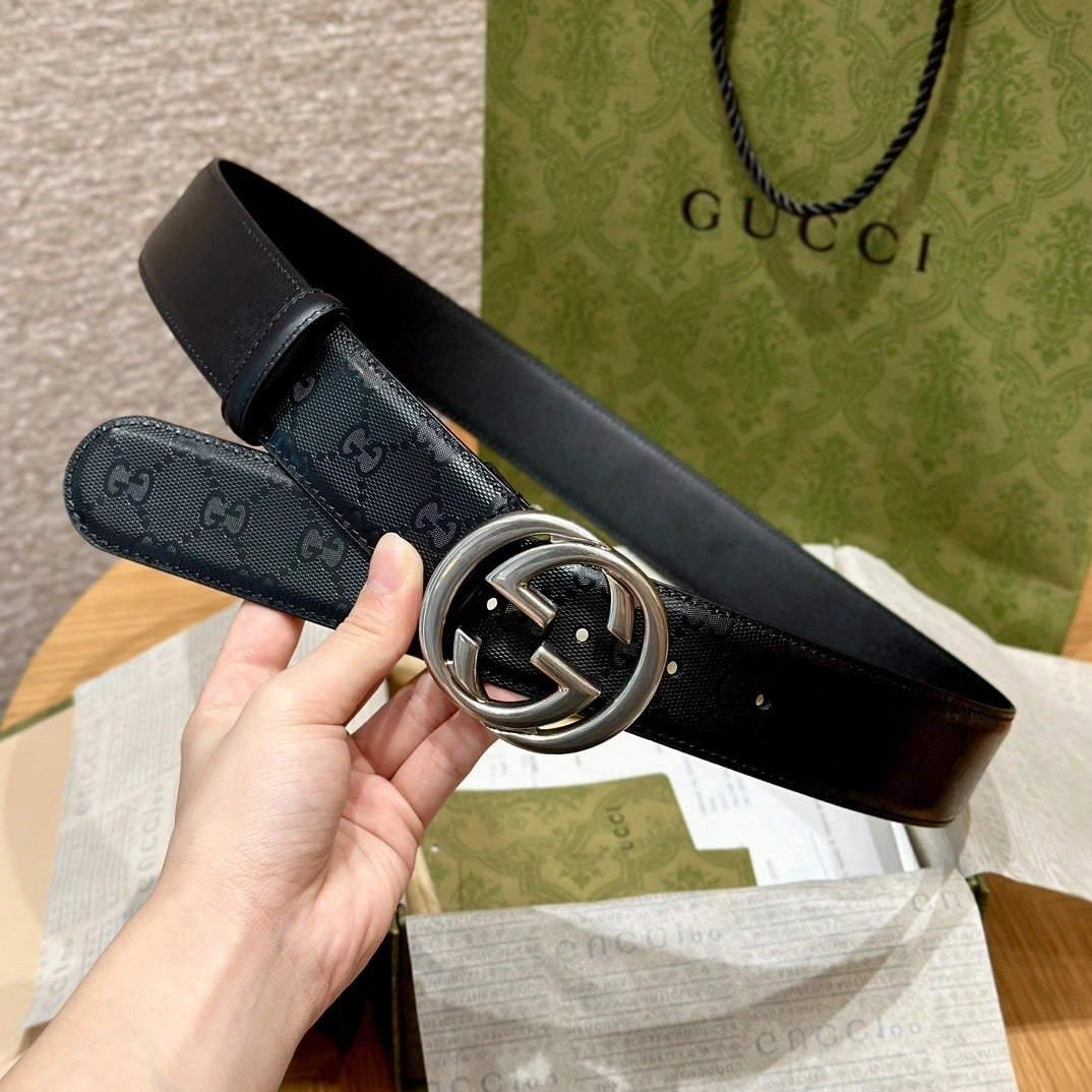 Gucci Premium Leather Belt with Interlocking G Buckle - Hình 6