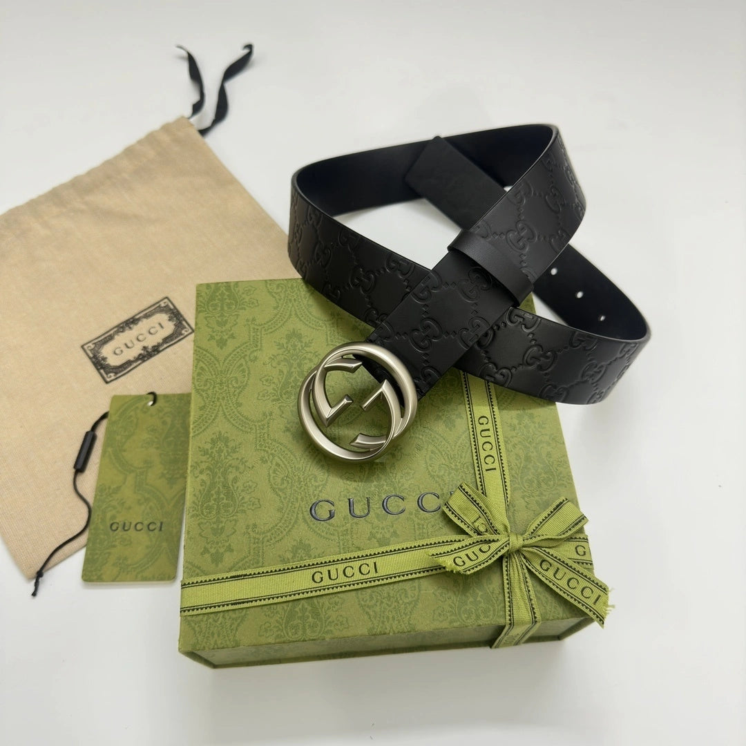 Gucci Interlocking G Black Leather Belt - Hình 7