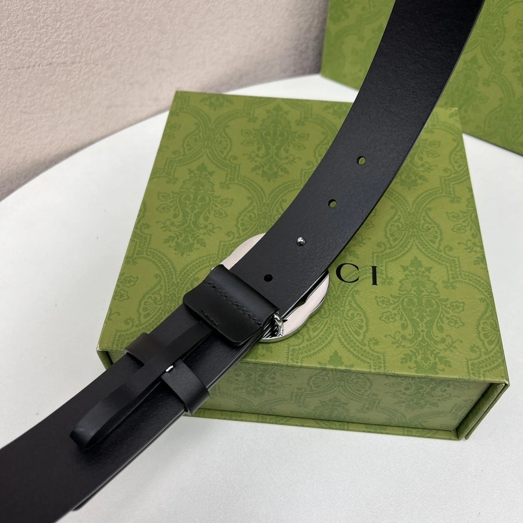 Premium blue pattern leather belt with gold buckle - Hình 7