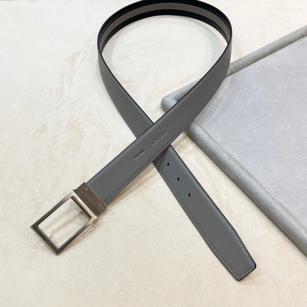 Premium Leather Belt Black and Gray Stripe - Hình 7