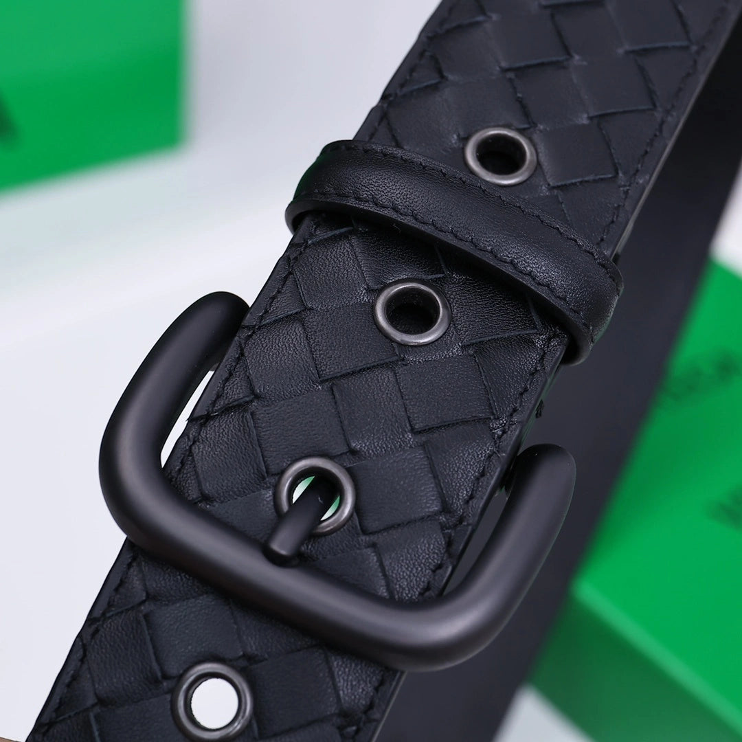 Premium Black Woven Leather Belt - Hình 7