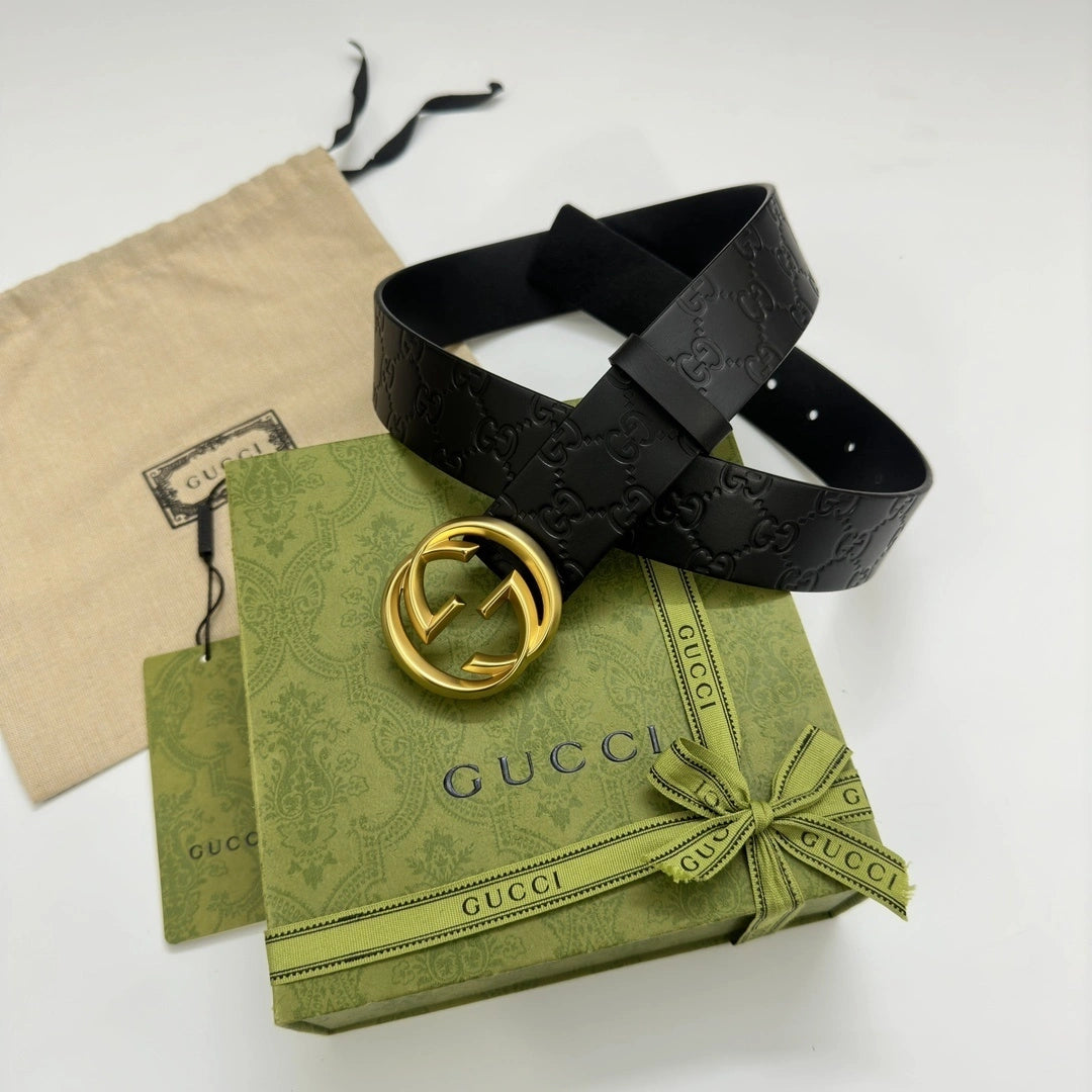 Gucci Belt Premium Quality Black Leather with Gold GG Buckle - Hình 6