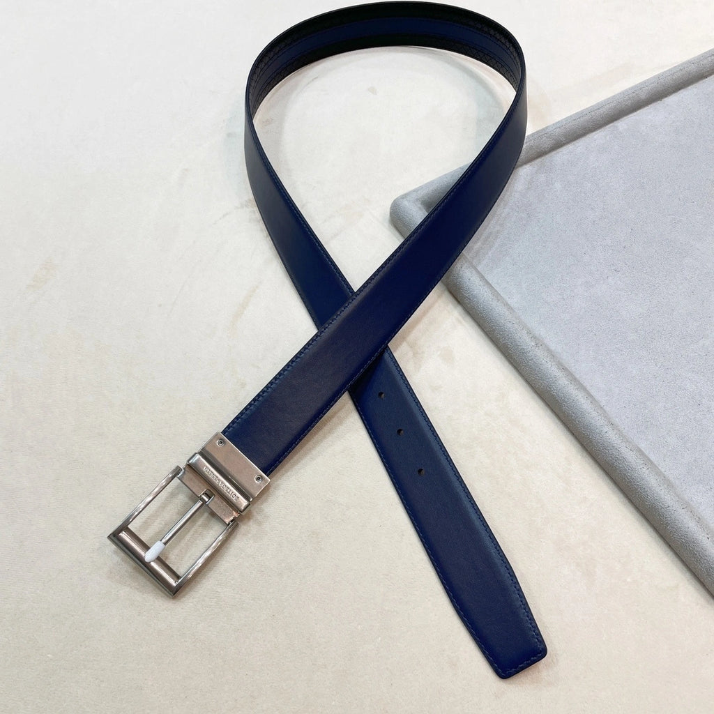 Bottega Veneta Premium Leather Belt Blue and Black - Hình 7