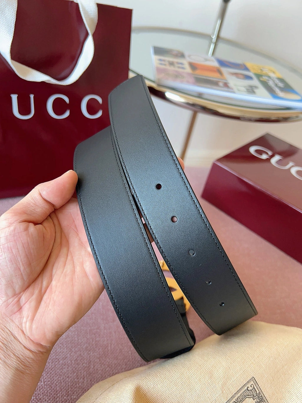Thắt lưng Gucci Premium mặt khóa GG vàng - Hình 7