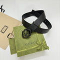 Premium black leather belt with gold buckle