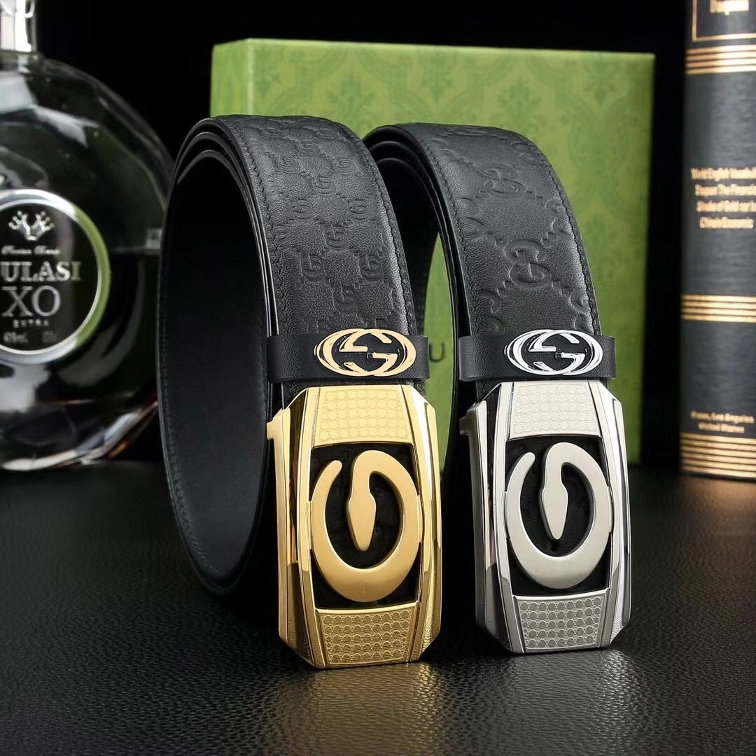 Premium black leather belt with iconic "G" buckle - Hình 7