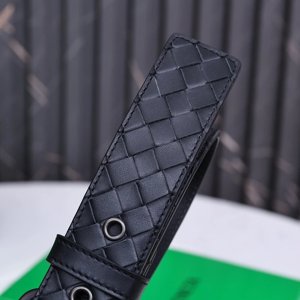 Bottega Veneta Premium Leather Woven Belt in Black - Hình 8