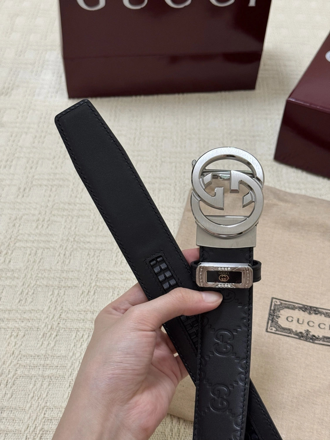 Gucci Inspired Premium Leather Belt with Interlocking Buckle - Hình 3