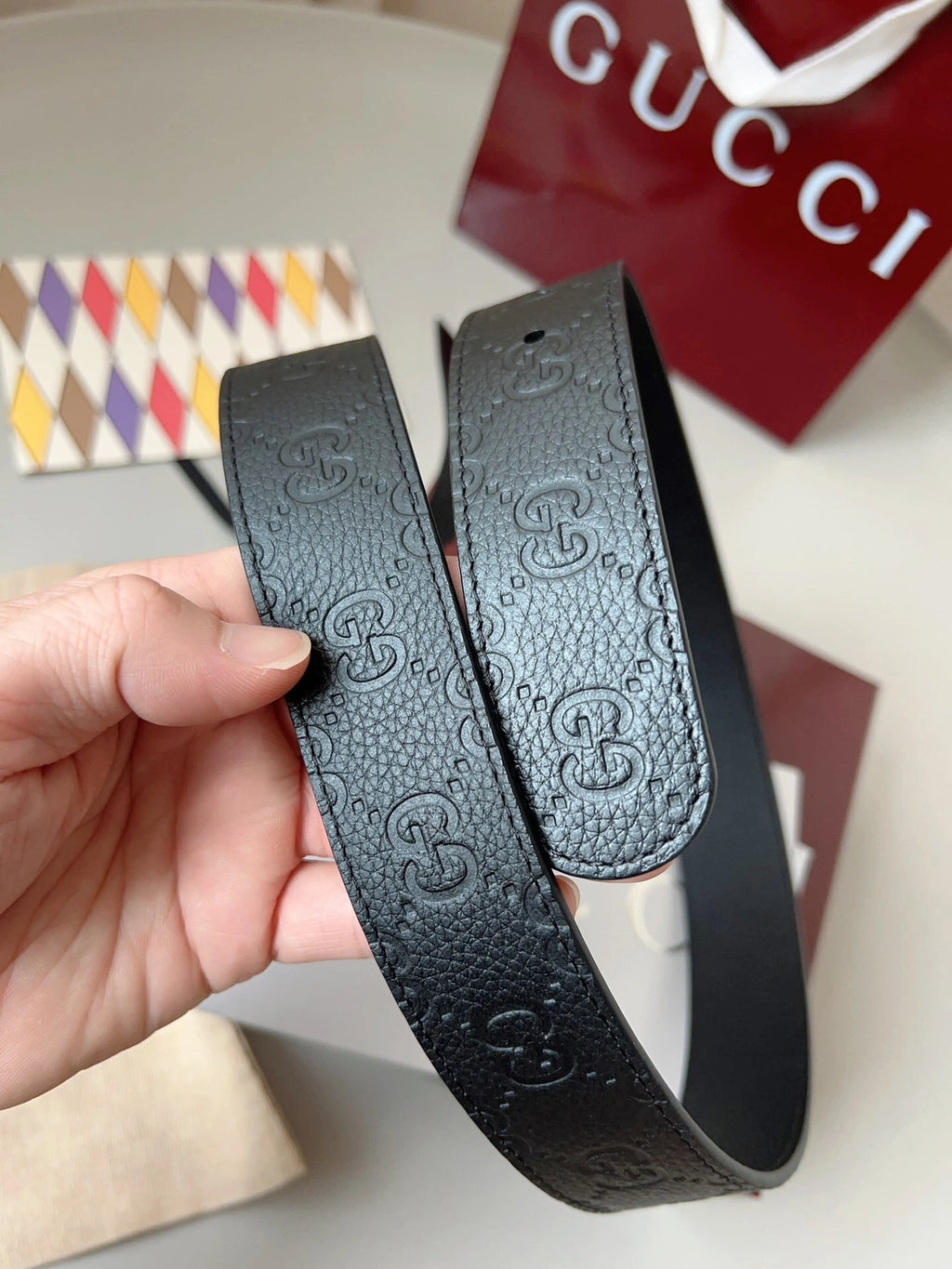 Premium Black Leather Belt with Gold Buckle - Hình 8