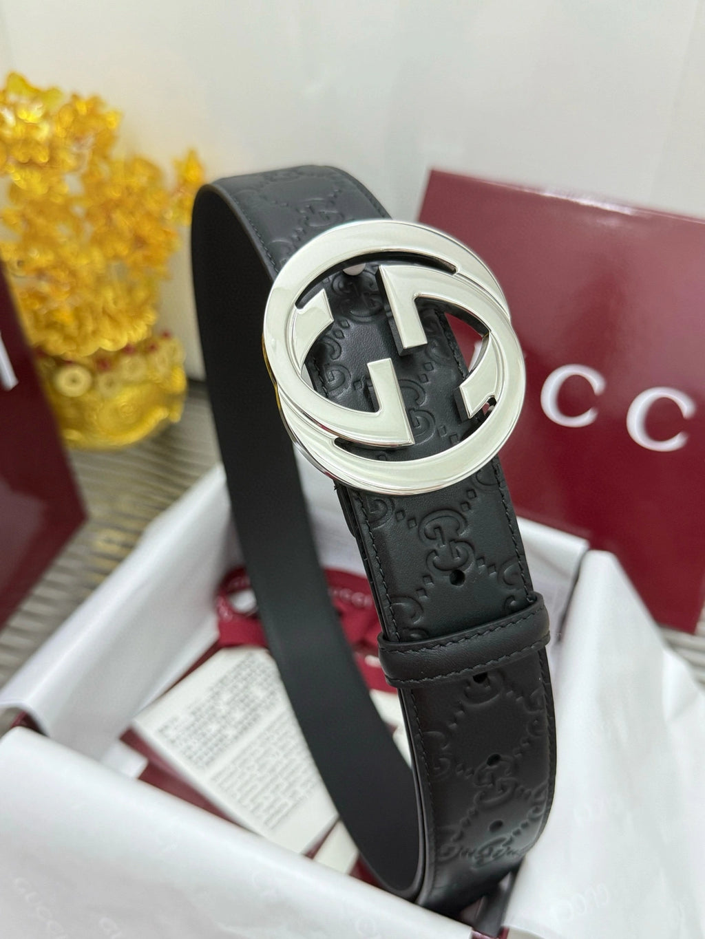 Gucci Premium Black Leather Belt with GG Logo Buckle - Hình 8