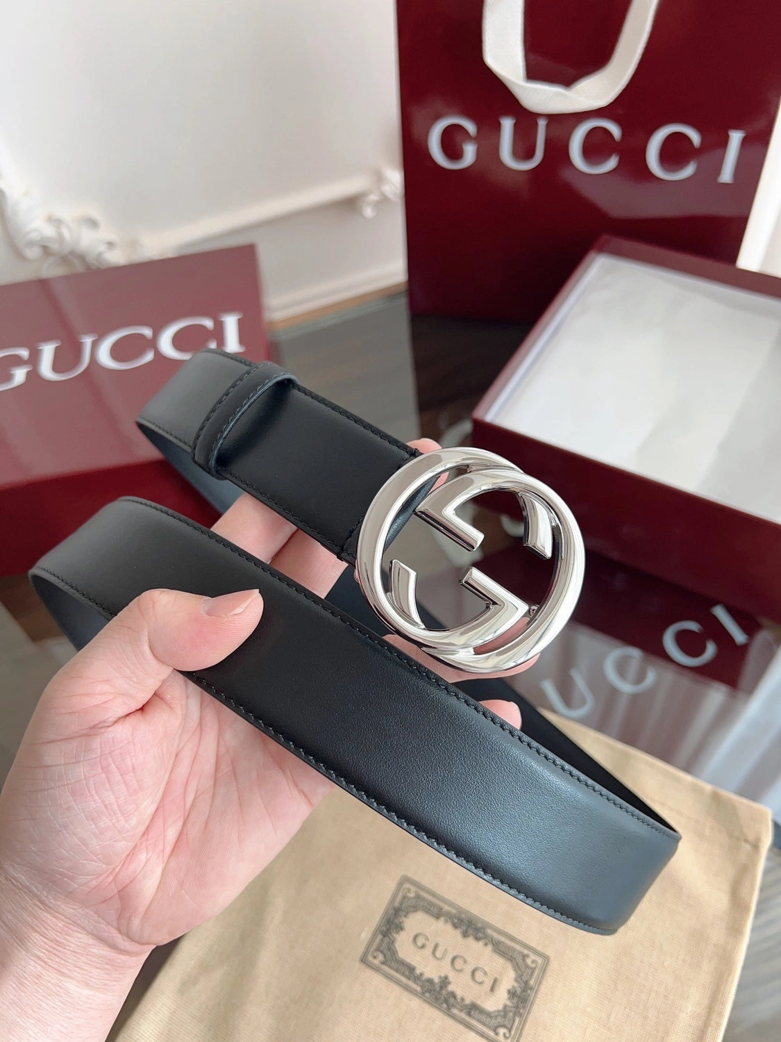 Gucci Belt Premium Quality with GG Buckle - Hình 8