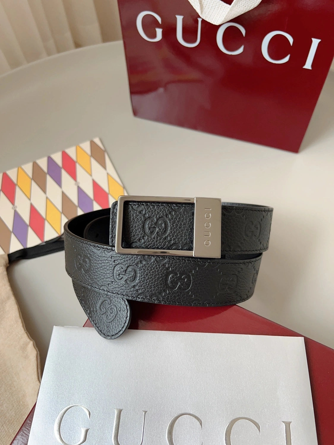 Gucci Premium Leather Belt with Silver Buckle - Hình 7