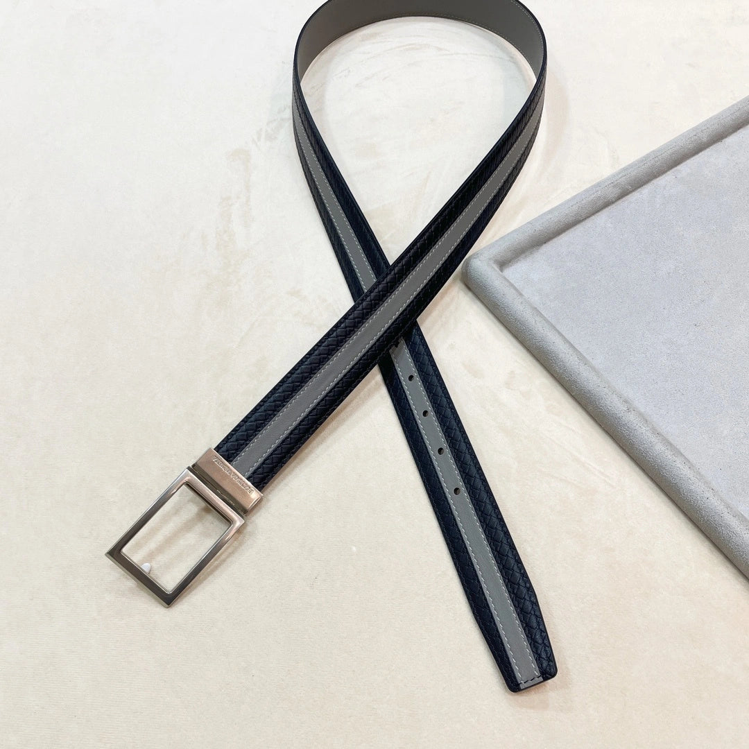 Premium Leather Belt Black and Gray Stripe - Hình 8