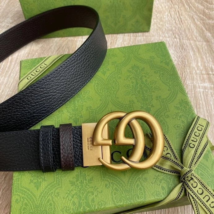 Premium Leather Belt with Gold GG Buckle - Hình 8