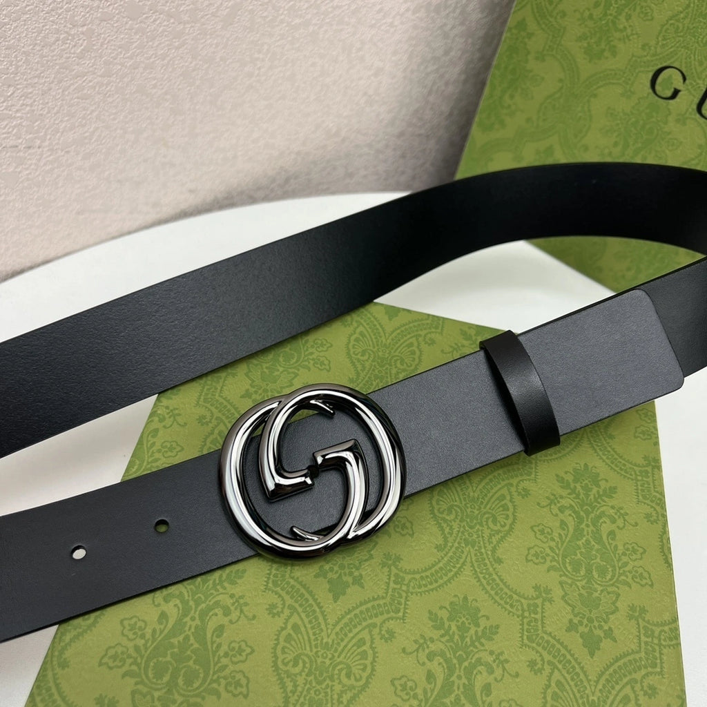 Premium Leather Belt with GG Buckle - Hình 8