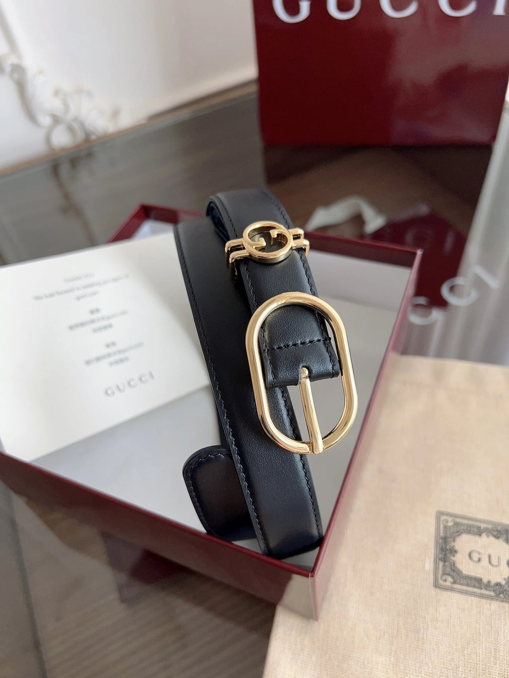 Premium Black Leather Belt with Gold Buckle - Hình 7