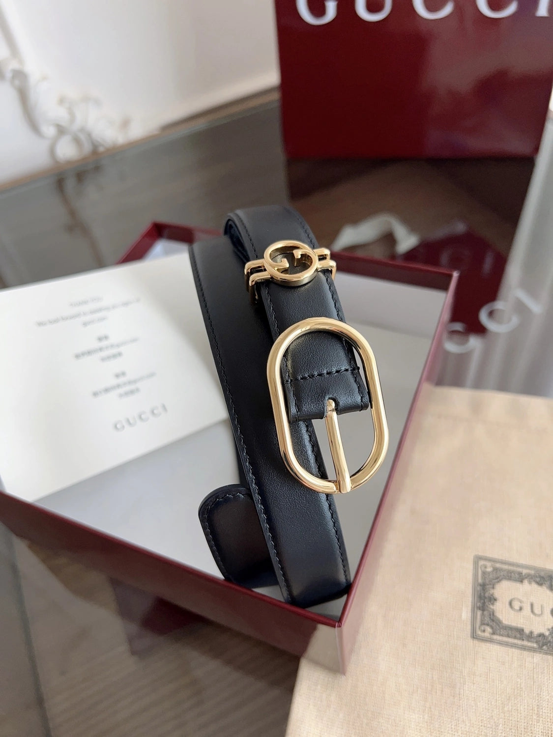 Premium Black Leather Belt with Gold Buckle - Hình 7