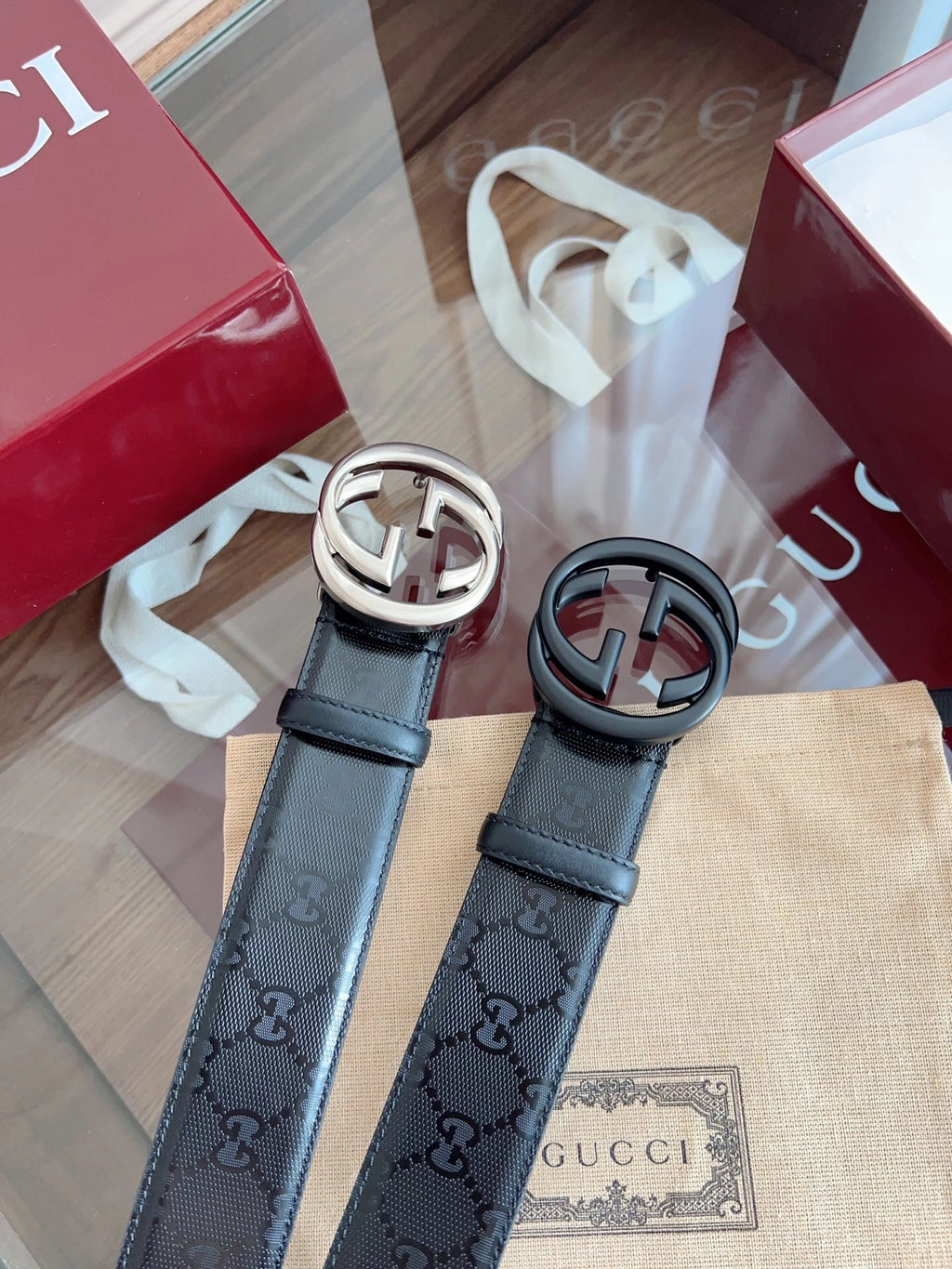 Gucci Premium Leather Belt with Silver Interlocking G Buckle - Hình 8