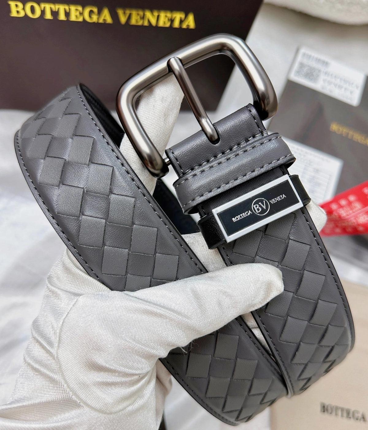 Bottega Veneta Premium Leather Woven Belt - Hình 8