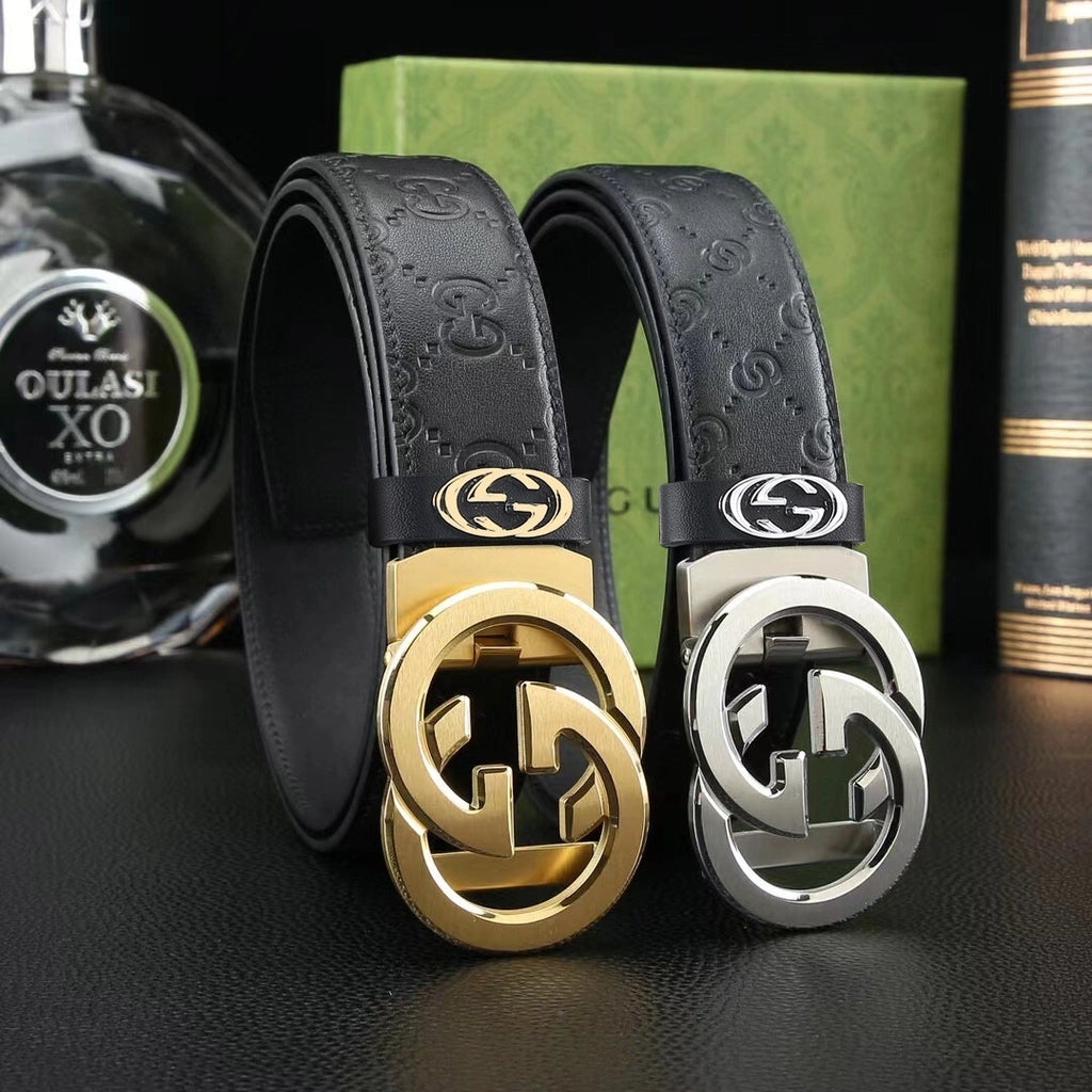 Gucci Premium Leather Belt Black with Silver Buckle - Hình 4