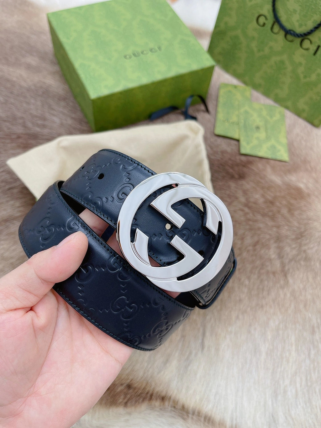 Gucci Interlocking G Black Leather Belt - Hình 8