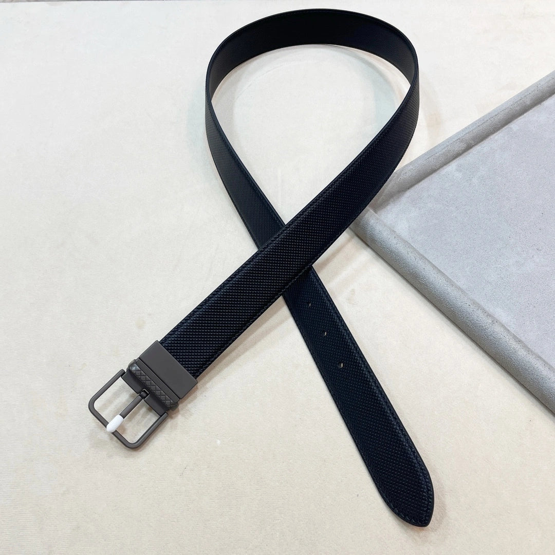 Premium Black Textured Leather Belt for Men - Hình 7