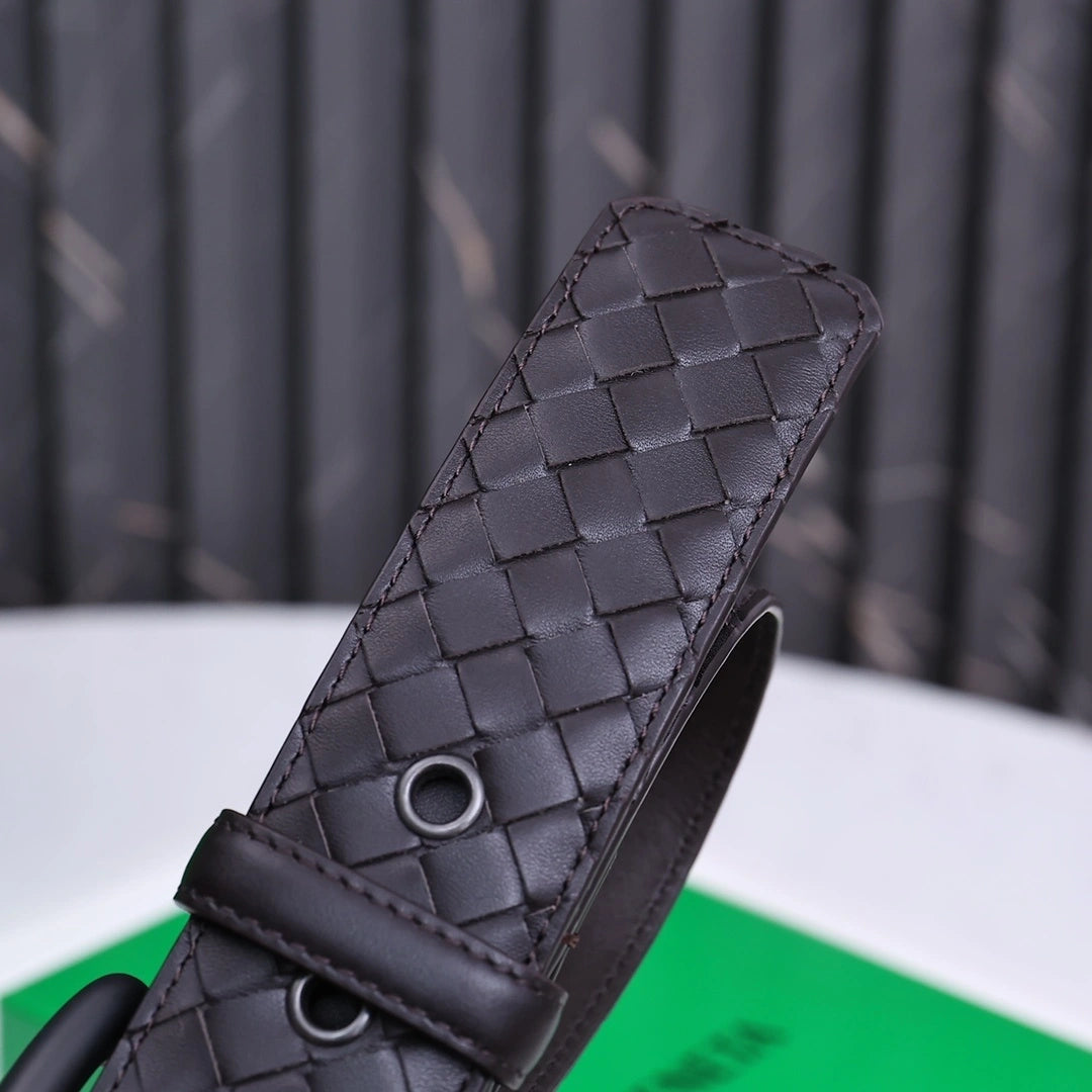 Bottega Veneta Premium Woven Leather Belt in Dark Brown - Hình 8