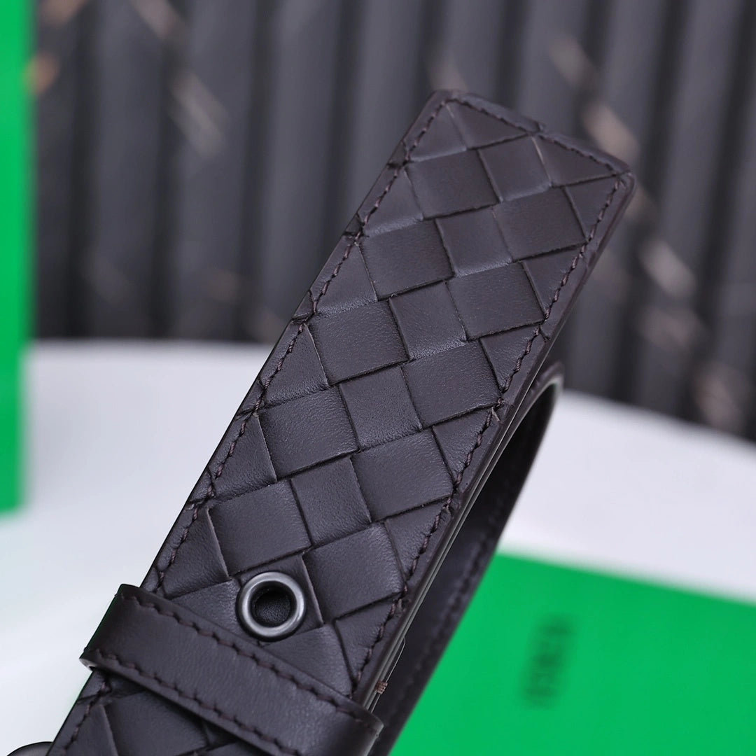 Bottega Veneta Premium Black Woven Leather Belt - Hình 8