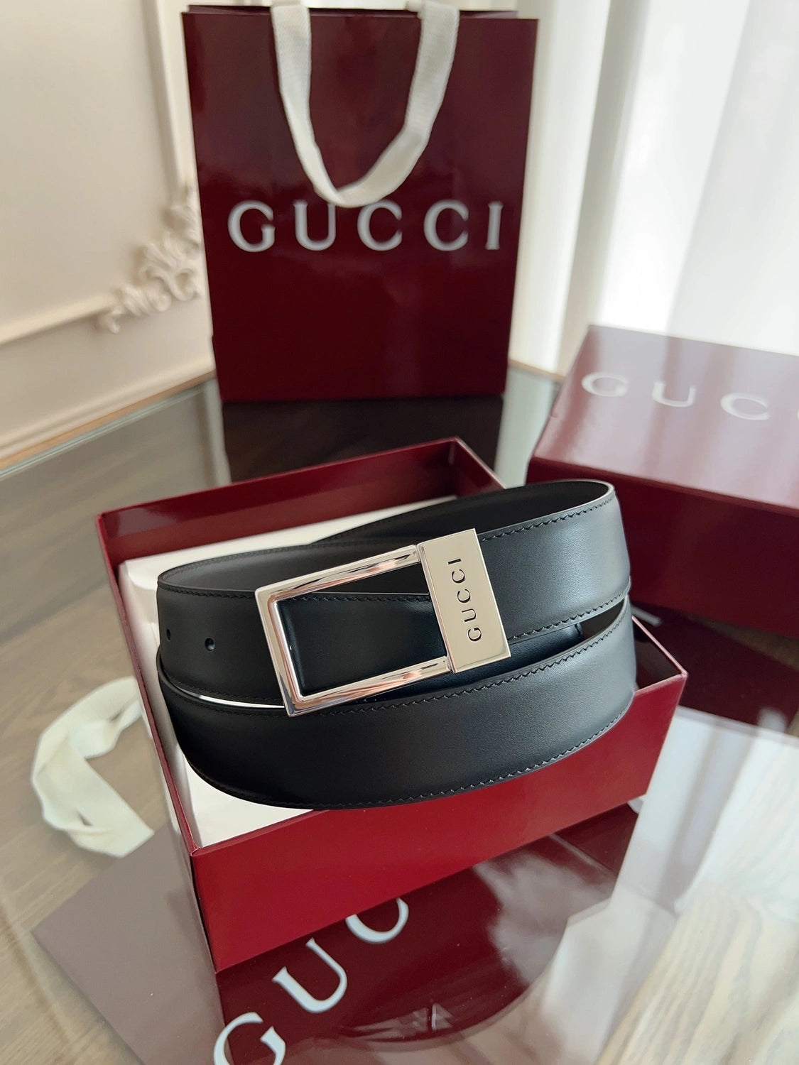 Gucci Premium Leather Belt with iconic buckle - Hình 8