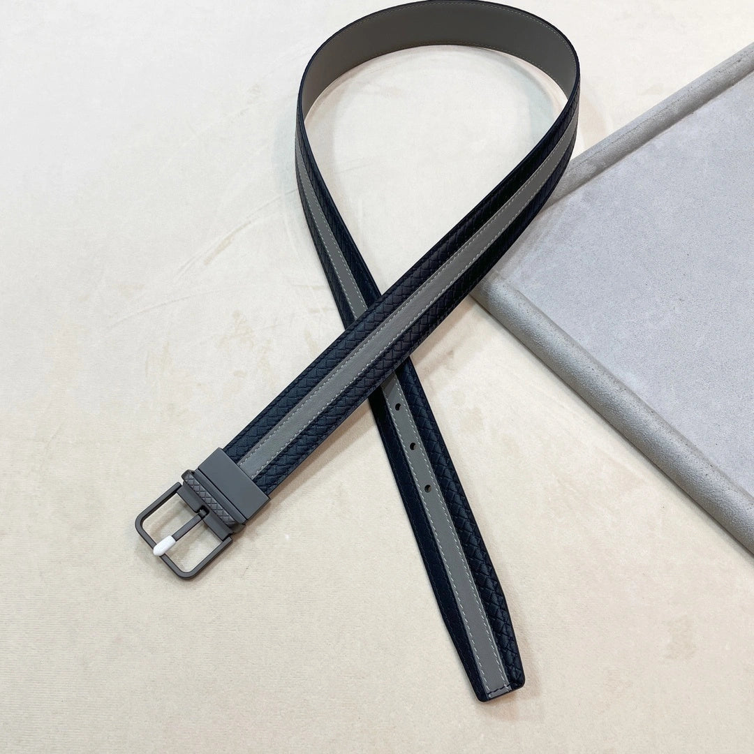 Premium Leather Belt with Black and Gray Stripe Design - Hình 8