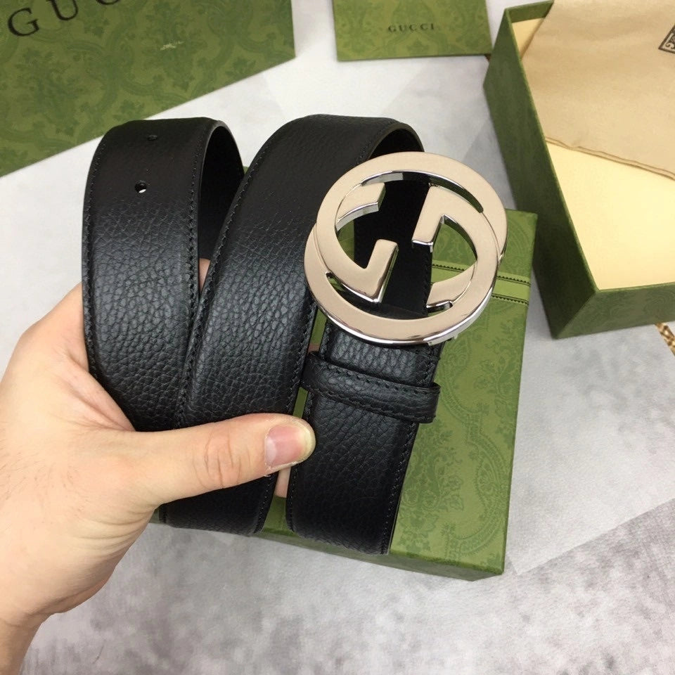 Premium Black Leather Belt with Silver Buckle - Hình 8