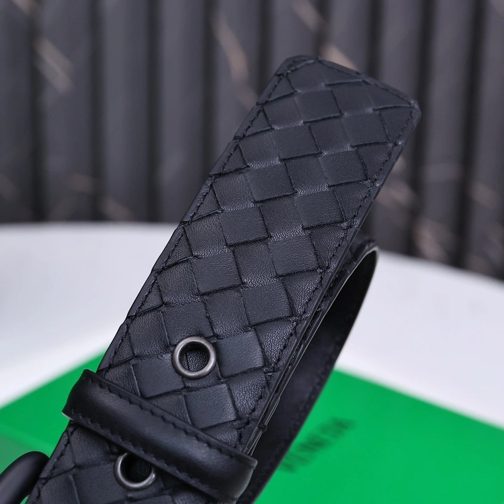 Premium Black Woven Leather Belt - Hình 8