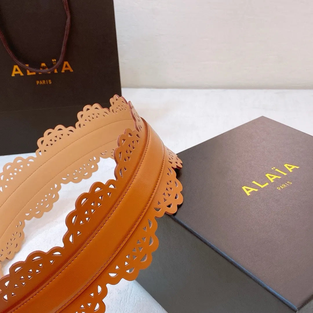 Alaïa Tan Leather Scalloped Belt - Hình 3