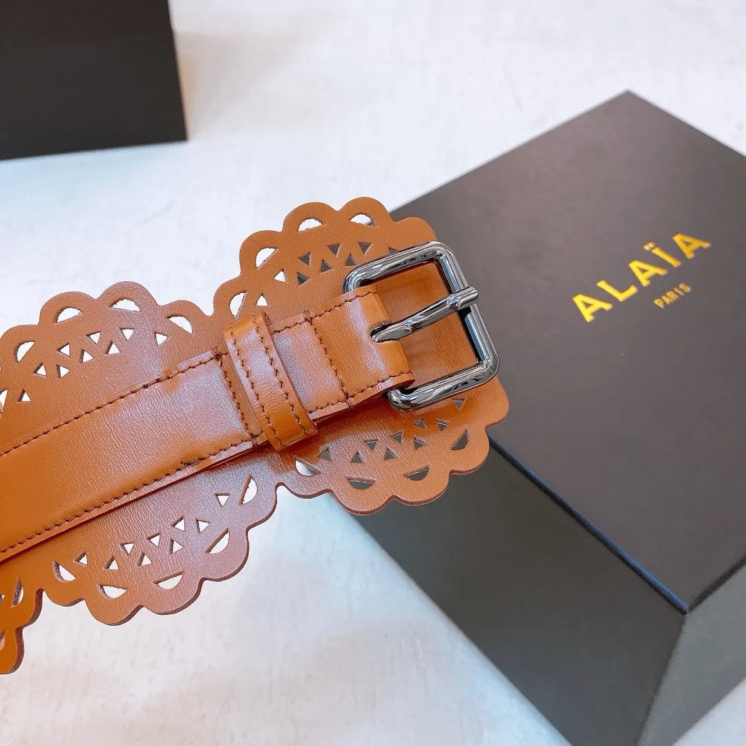 Alaïa Tan Leather Scalloped Belt - Hình 4