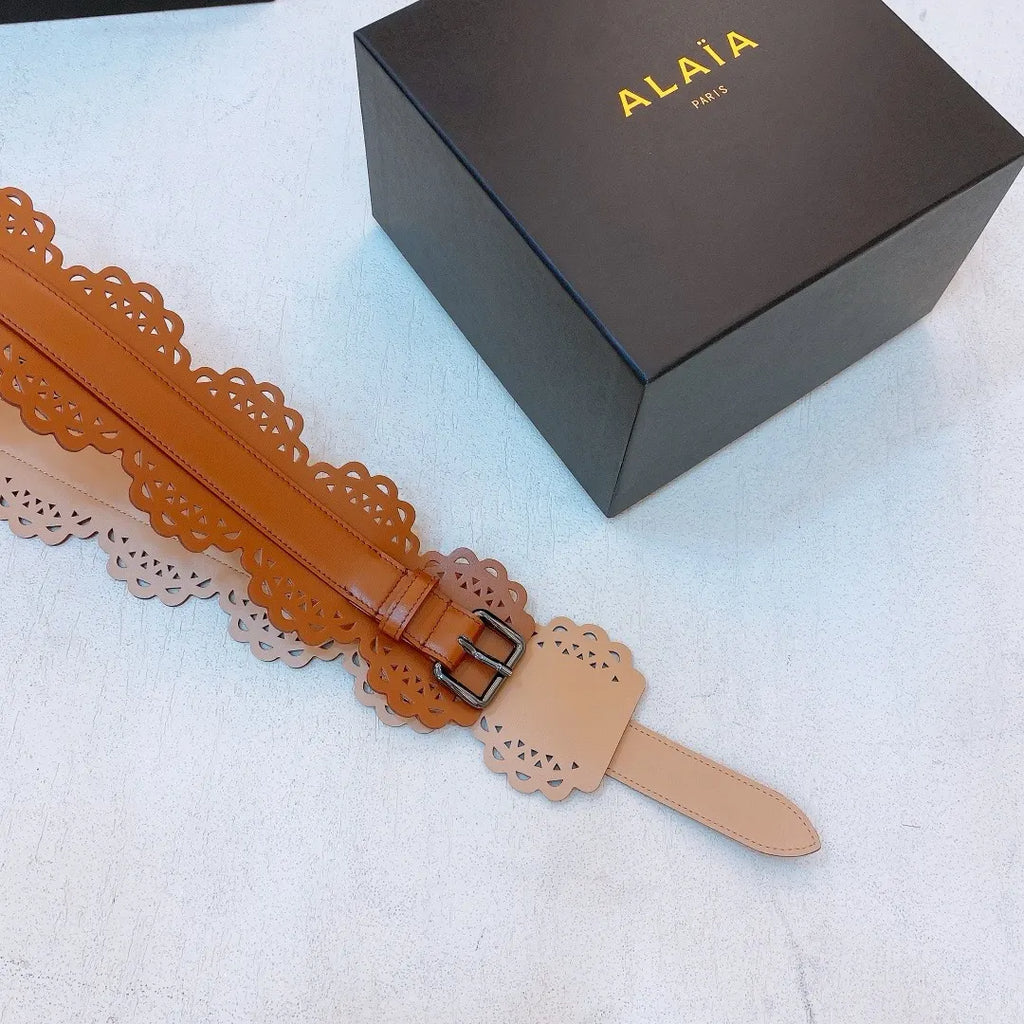 Alaïa Tan Leather Scalloped Belt - Hình 2