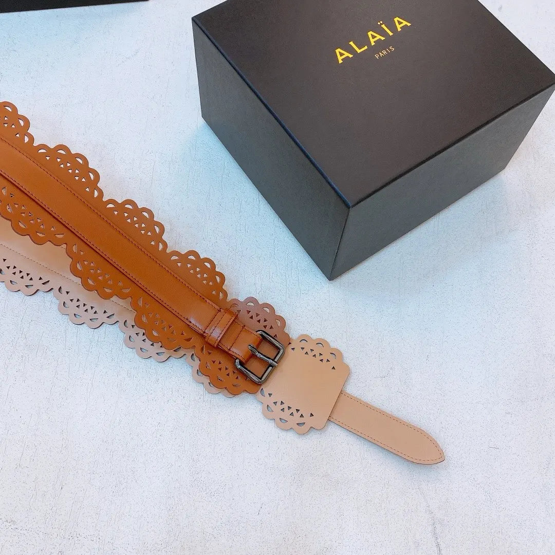 Alaïa Tan Leather Scalloped Belt - Hình 2