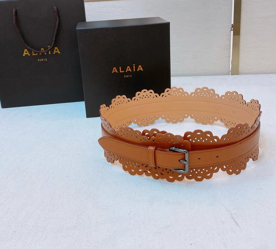 Alaïa Tan Leather Scalloped Belt - Hình 5