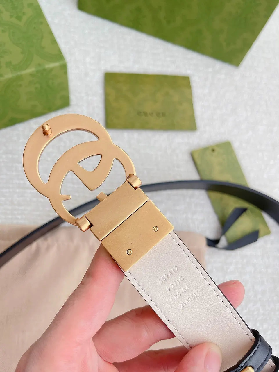 Gucci Black Leather Belt buckle - Hình 4