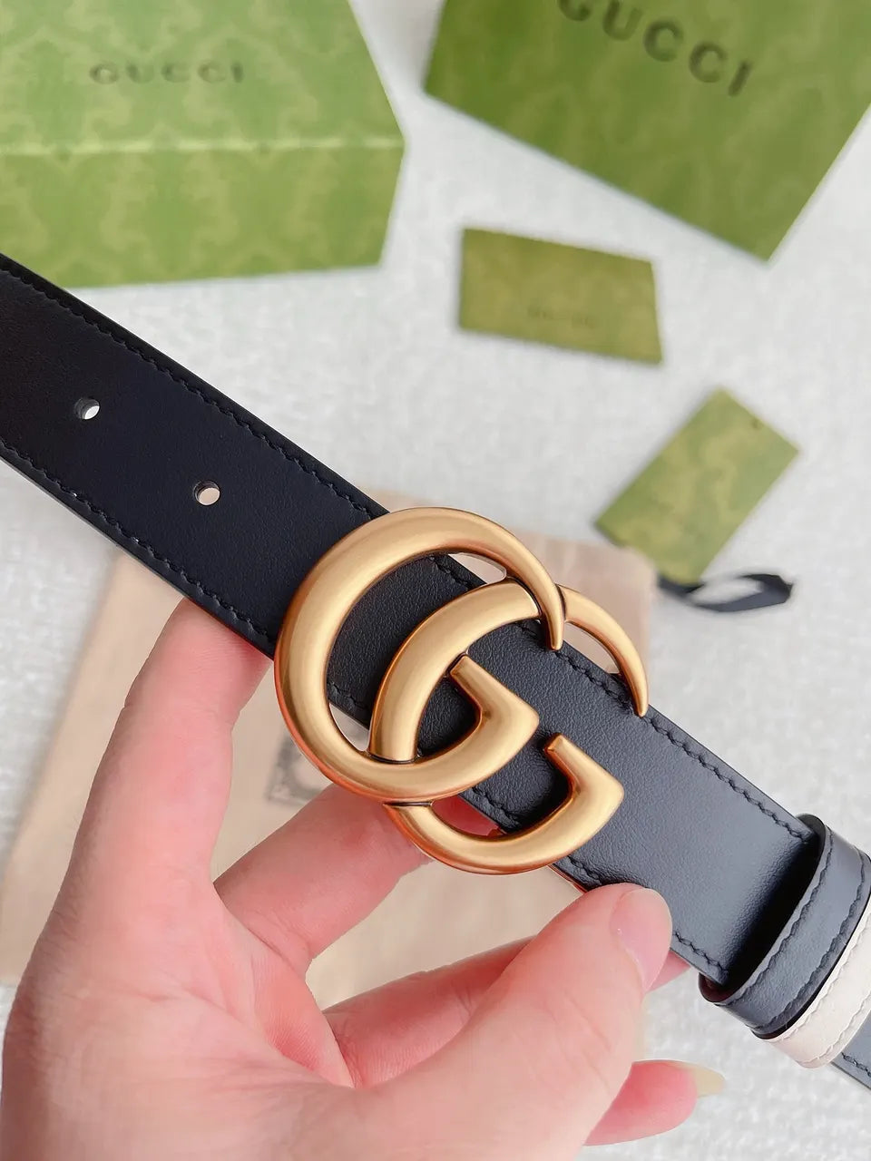 Gucci Black Leather Belt buckle - Hình 7