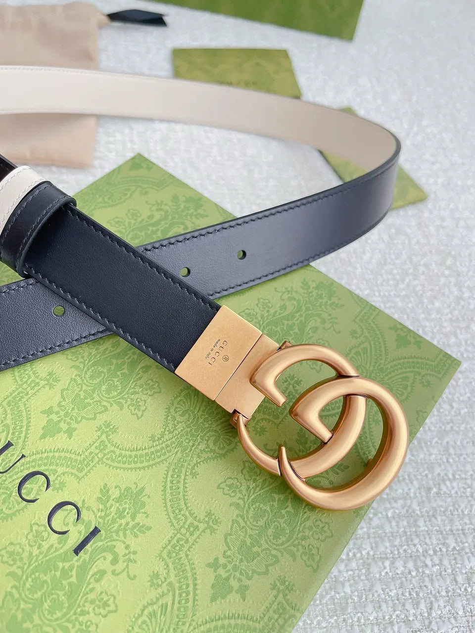 Gucci Black Leather Belt buckle - Hình 2